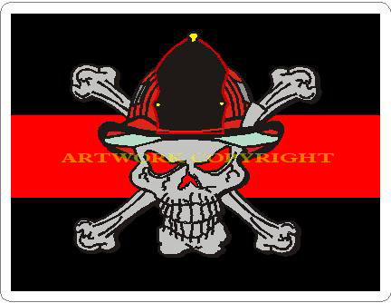 (image for) Thin Red Line Skull & Cross Bones Firefighter Decal