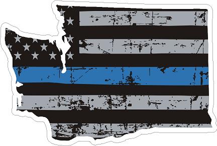 (image for) Blue Line Distressed Flag Washington Decal
